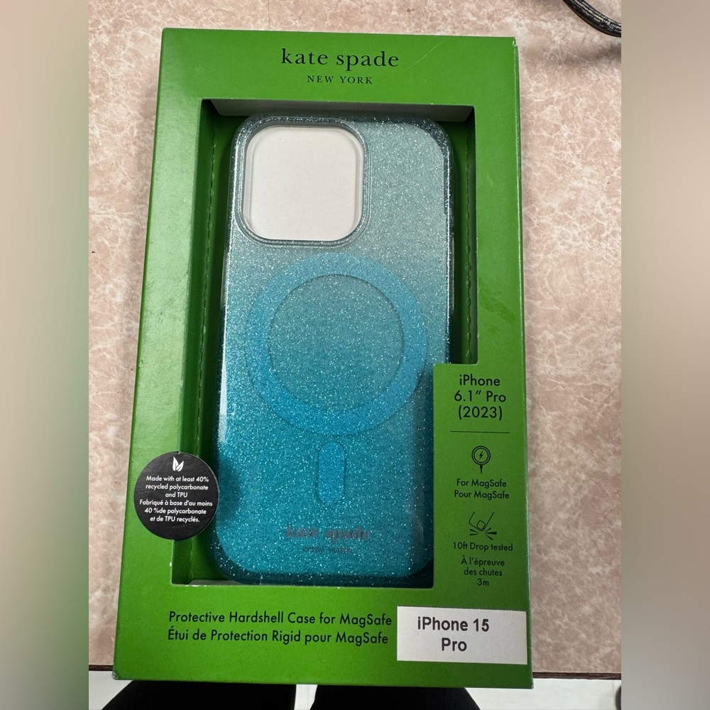 Kate Spade Blue Glittery iPhone 15 pro